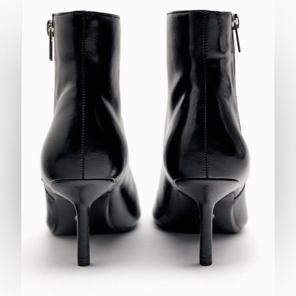 NWT. Zara Black Faux Leather Mid-Heel Ankle Boots with Zipper. Size 6,5, 7,5. 9 - Picture 6 of 11